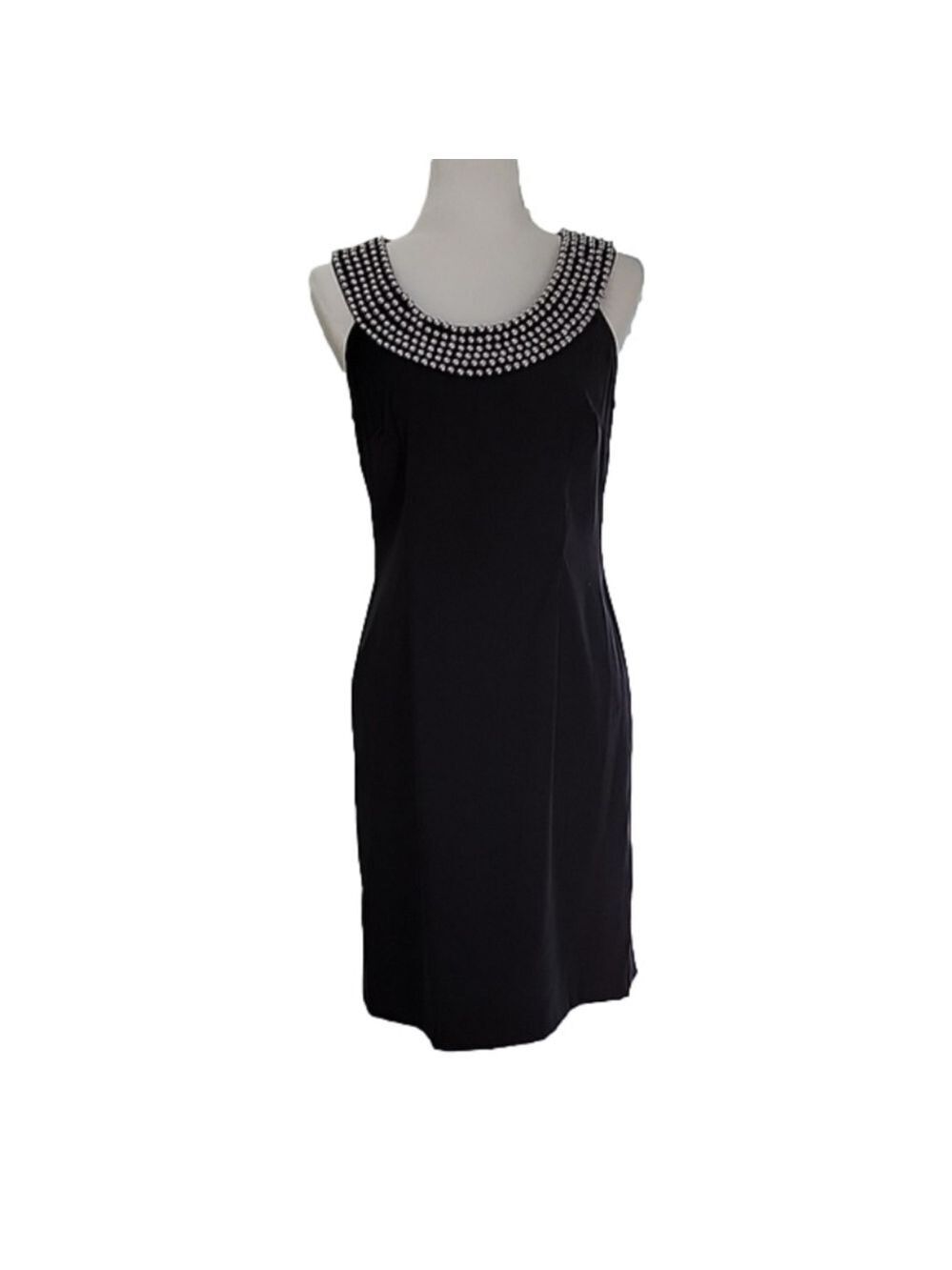 Connected Apparel Sleeveless Black Dress with Pearl Collar Size 8 EUC